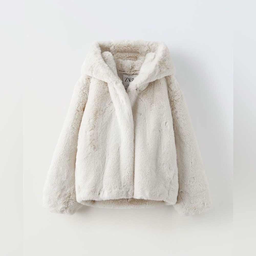 Brown Zara Faux Fur Hooded Jacket medium